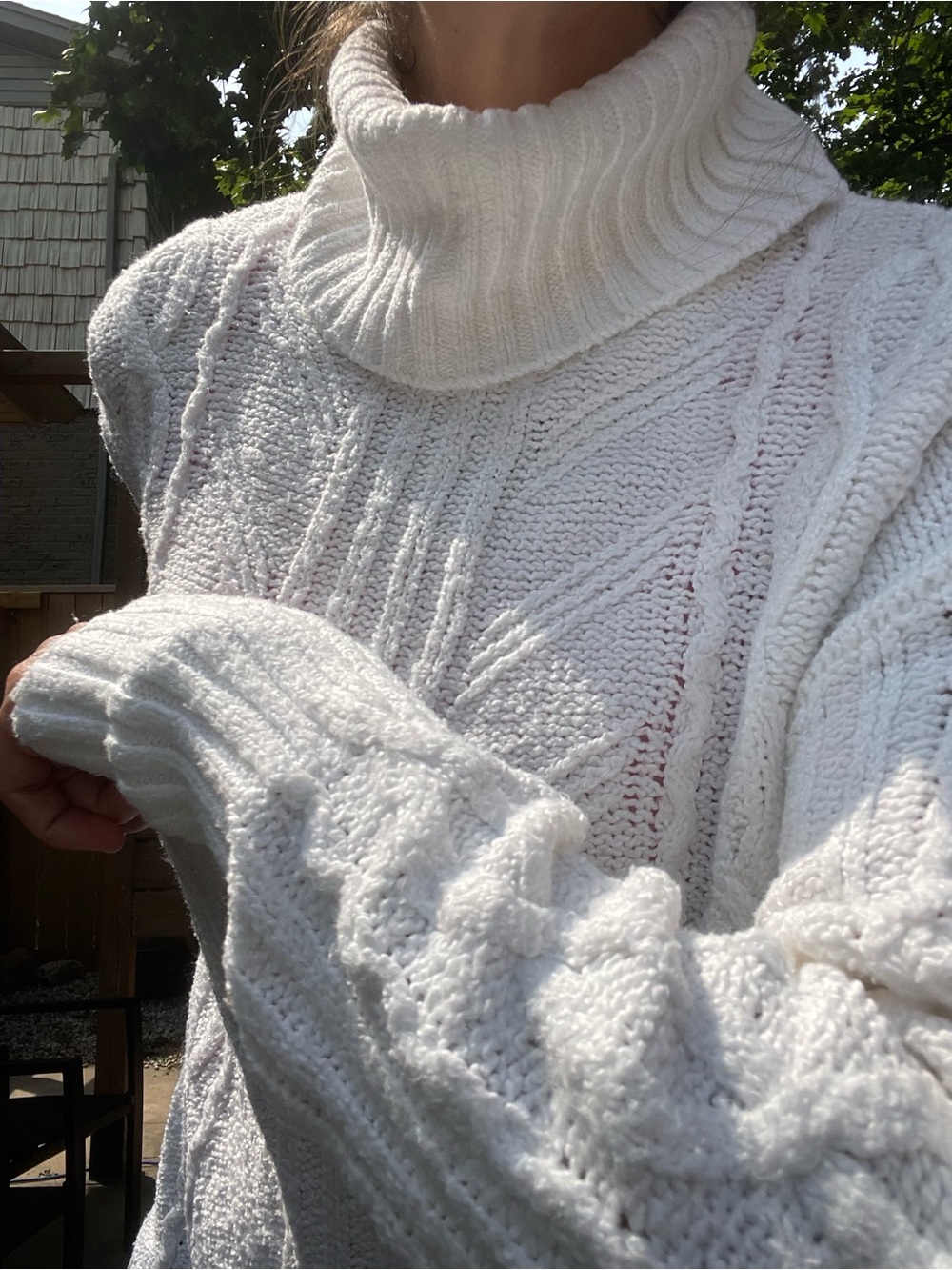 Cozy Chunky Cable Knit Turtleneck Sweater - White Rachel Ashwell